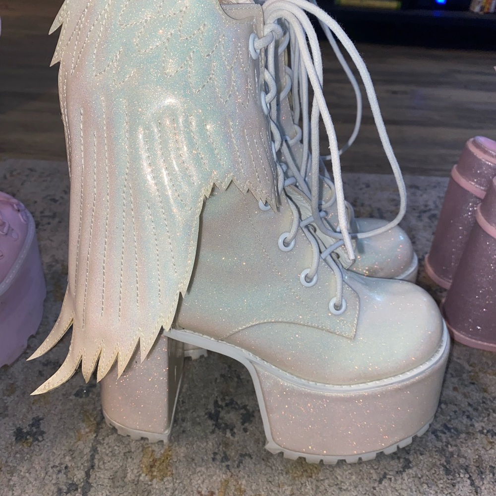 Club Exx Pure Arctic Angel Glitter Platform Boots
